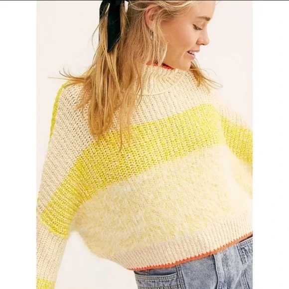 Free People Sunbrite Sweater - Small - women's fuzzy knit yellow cream pullover - Picture 15 of 15